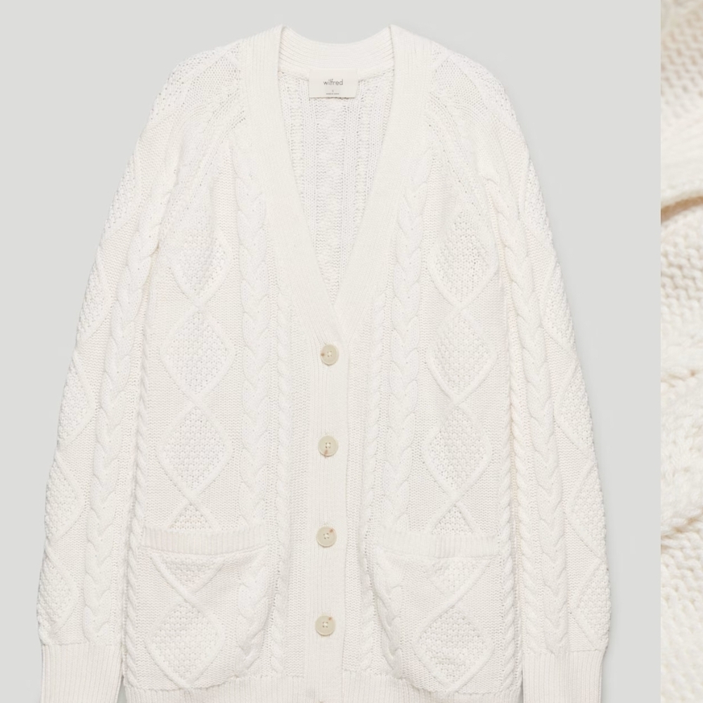 Aritzia Wilfred Anya SweaterCream Cable Knit Cardigan